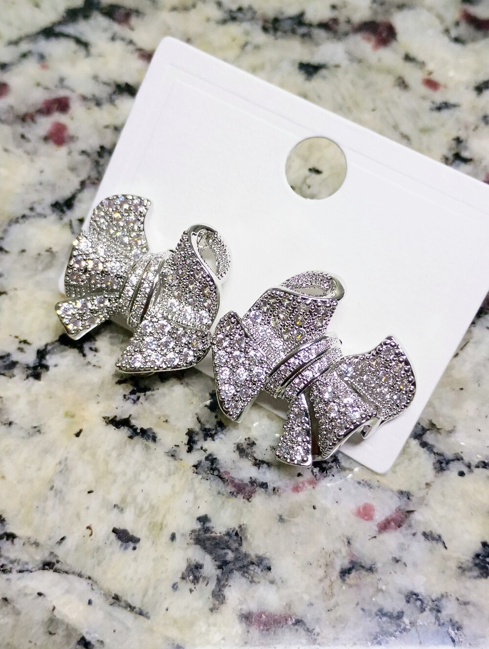 New Sparkling Silver Bow Earrings - Women Accessories